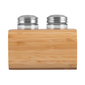 Набір для солі та перцю ARDESTO Midori, 3 предмети, 80мл, 13.5х11х11см, бамбук, нержавіюча сталь, скло, пластик
