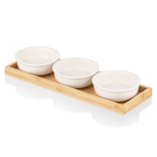 Saucer set with tray ARDESTO Midori, 3pcs, 160ml, new bone china, bamboo