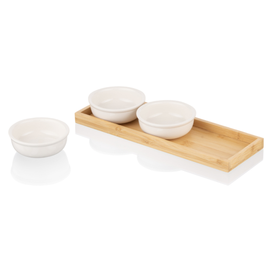 Saucer set with tray ARDESTO Midori, 3pcs, 160ml, new bone china, bamboo