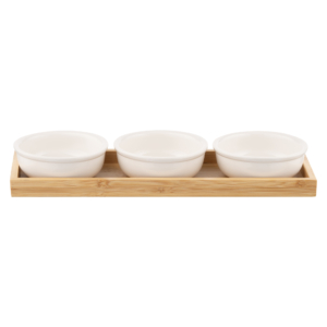 Saucer set with tray ARDESTO Midori, 3pcs, 160ml, new bone china, bamboo