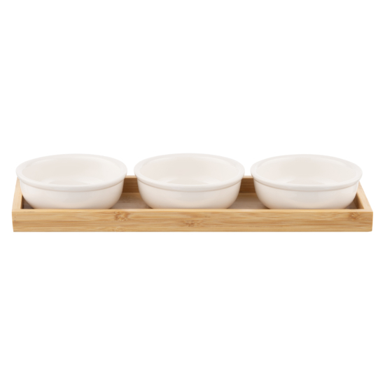 Saucer set with tray ARDESTO Midori, 3pcs, 160ml, new bone china, bamboo