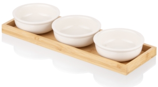 Saucer set with tray ARDESTO Midori, 3pcs, 160ml, new bone china, bamboo
