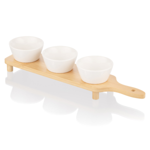 Saucer set with tray ARDESTO Midori, 3pcs, 110ml, new bone china, bamboo