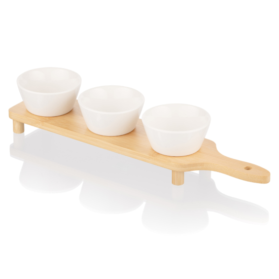 Saucer set with tray ARDESTO Midori, 3pcs, 110ml, new bone china, bamboo