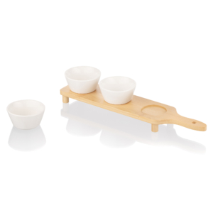 Saucer set with tray ARDESTO Midori, 3pcs, 110ml, new bone china, bamboo