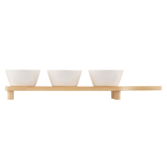 Saucer set with tray ARDESTO Midori, 3pcs, 110ml, new bone china, bamboo