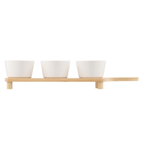 Saucer set with tray ARDESTO Midori, 3pcs, 150ml, new bone china, bamboo