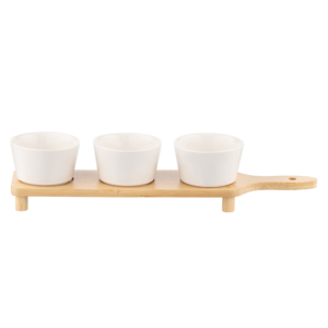 Saucer set with tray ARDESTO Midori, 3pcs, 150ml, new bone china, bamboo