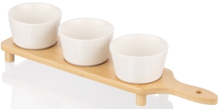 Saucer set with tray ARDESTO Midori, 3pcs, 150ml, new bone china, bamboo