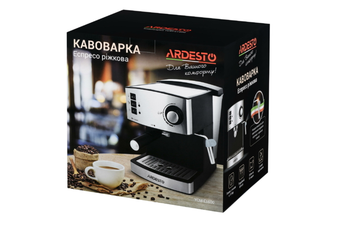 Coffee maker ARDESTO carob Steel Collection 1.6l, ground, hand capuchino maker, silver-black