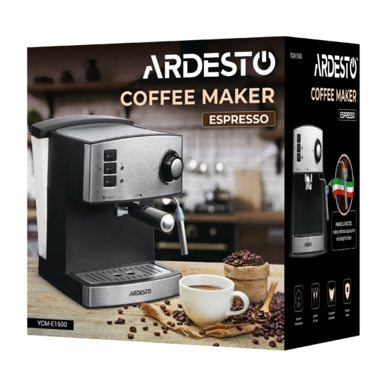 Coffee maker ARDESTO carob Steel Collection 1.6l, ground, hand capuchino maker, silver-black