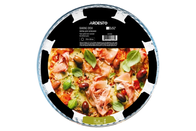 Baking pan ARDESTO Black Mars 27.6х3.8cm, borosilicate glass, round, transparent