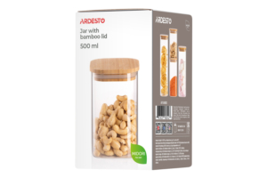 Jar ARDESTO Midori 500ml, glass, bamboo, square, transparent