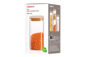 Jar ARDESTO Midori 700ml, glass, bamboo, square, transparent