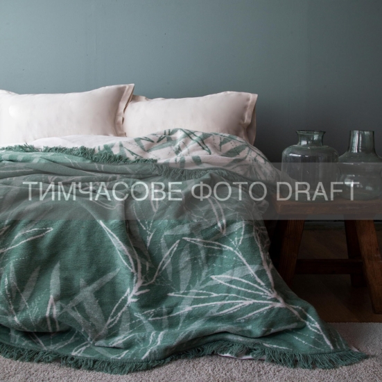 Blanket ARDESTO  Leonardo 150х200cm, 50% cotton, 30% polyester, 20% acrylic, leaves, green