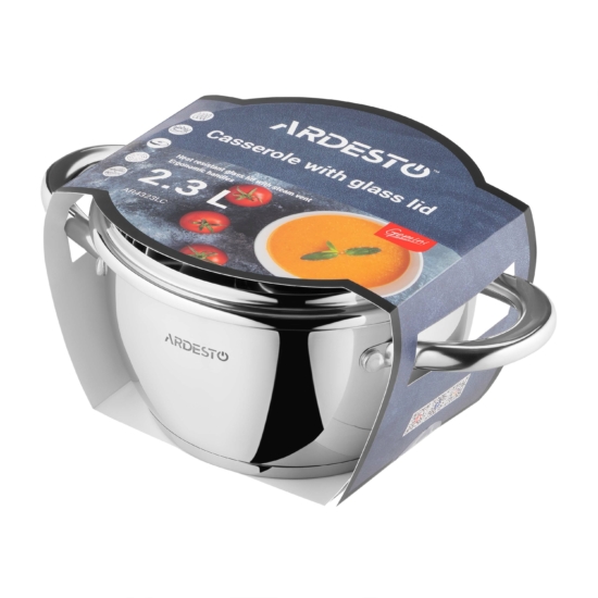 Кастрюля со стеклянной крышкой ARDESTO Gemini Lucca, 2.3л, нержавеющая сталь