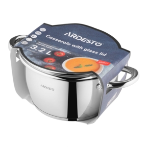 Casserole with glass lid ARDESTO Gemini Lucca, 3.2l, stainless steel