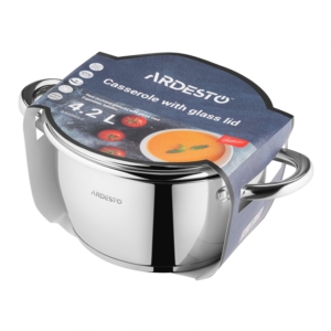 Casserole with glass lid ARDESTO Gemini Lucca, 4.2l, stainless steel