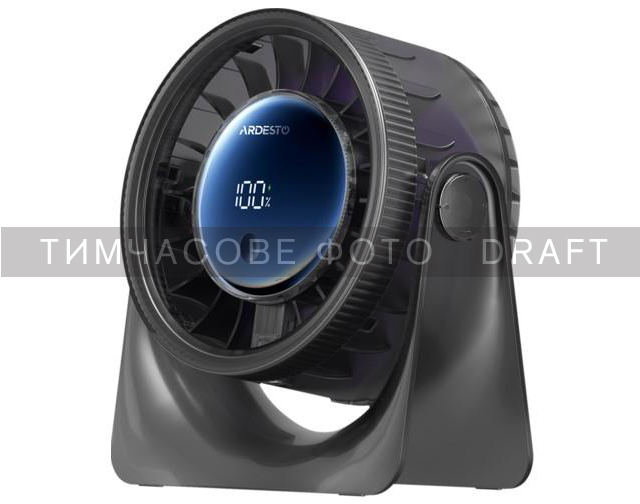 Desktop fan ARDESTO OneBreeze FT-M95B desktop, 12cm, display, rechargeable, USB-A Type-C, gray