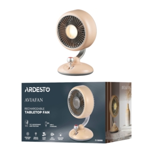 Table fan ARDESTO AviaFan FT-F3600BG desktop, 12cm, rechargeable, backlight, USB-A Type-C, beige