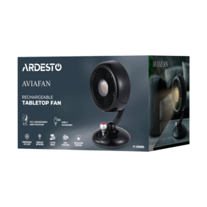 Table fan ARDESTO AviaFan FT-F3600BL desktop, 12cm, rechargeable, backlight, USB-A Type-C, black