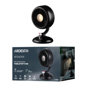 Table fan ARDESTO AviaFan FT-F3600BL desktop, 12cm, rechargeable, backlight, USB-A Type-C, black