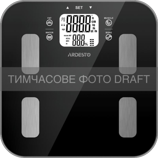 Scales for floor ARDESTO, 180kg, AAAx3 included, glass, black