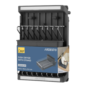 Сушилка для посуды с подставкой ARDESTO Minimalism 46.5×19.5×9.5см, пластик, xромированное железо, сталь, серый темный