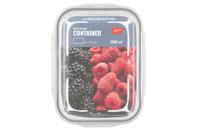 Food storage container ARDESTO Gemini 1.5l, borosilicate glass, plastic, rectangular, transparent