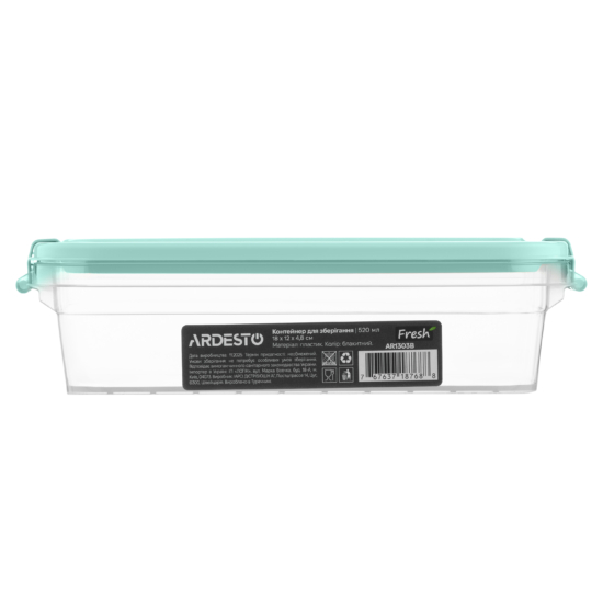 Fresh food storage container ARDESTO 0.52l, plastic, rectangular, blue
