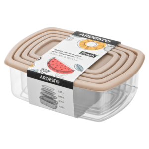 Set of food storage containers ARDESTO Fresh 0.25/0.5/0.75/1.2l, plastic, rectangular, beige