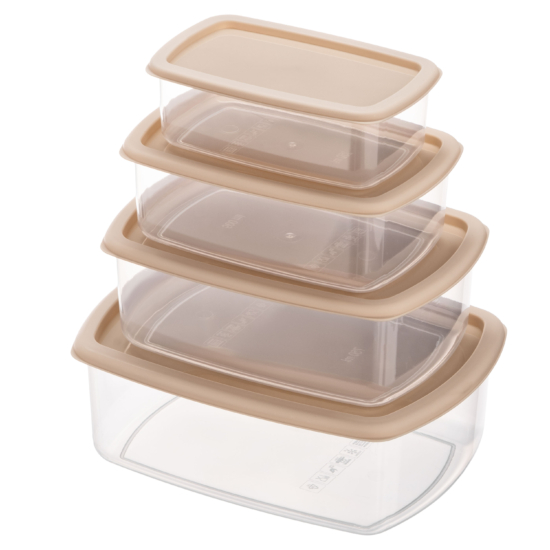 Set of food storage containers ARDESTO Fresh 0.25/0.5/0.75/1.2l, plastic, rectangular, beige