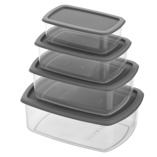 Set of food storage containers ARDESTO Fresh 0.25/0.5/0.75/1.2l, plastic, rectangular, grey