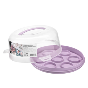 Тортовница двухсторонняя для тортов і капкейков с крышкой ARDESTO Tasty baking, 28х14.5см, пластик, лиловый