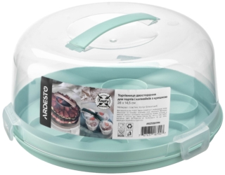 Double side Cake carrier for cakes and muffins with lid ARDESTO Tasty baking 28х14.5cm, plastic, blue