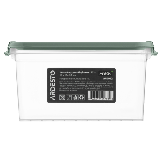 Контейнер для зберігання харчових продуктів ARDESTO Fresh 1.2л, пластик, прямокутна, зелений