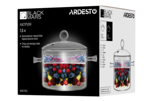 Casserole with lid ARDESTO Black Mars 1.5l, borosilicate glass