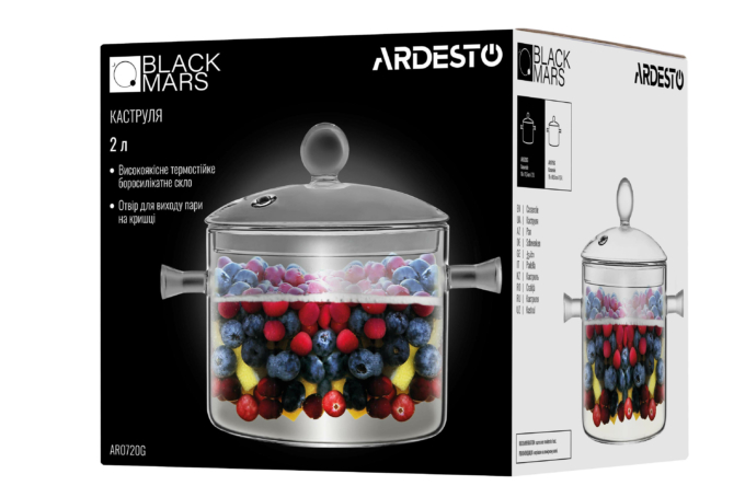 Casserole with lid ARDESTO Black Mars 2l, borosilicate glass