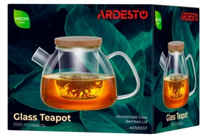 Teapot ARDESTO Gemini 1000ml, borosilicate glass, bamboo, transparent