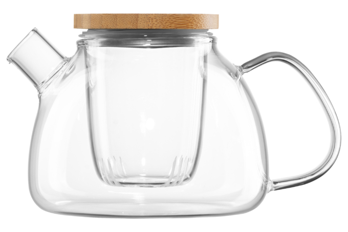 Teapot ARDESTO Gemini 1000ml, borosilicate glass, bamboo, transparent