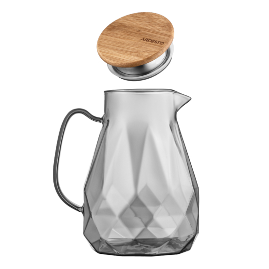 Pitcher with lid ARDESTO Graphite 1500ml, borosilicate glass, bamboo, stainless steel, grey