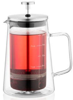 Double wall french press ARDESTO Black Mars 650ml, borosilicate glass, stainless steel, transparent
