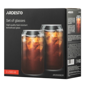 Set of glasses ARDESTO Jar 500ml, 2pcs, borosilicate glass, transparent