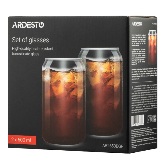 Set of glasses ARDESTO Jar 500ml, 2pcs, borosilicate glass, transparent