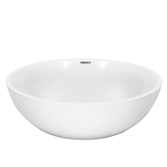 Раковина, умывальник ARDESTO Jade, искусственный камень, круглый, без отверстия для смесителя и перелива, 420х150мм, накладной, белый