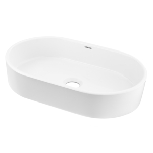 ARDESTO Elle washbasin, artificial stone, oval, without hole for mixer and overflow, 540x350x110mm, countertop, white