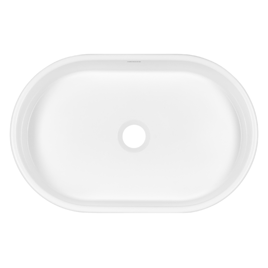 ARDESTO Elle washbasin, artificial stone, oval, without hole for mixer and overflow, 540x350x110mm, countertop, white