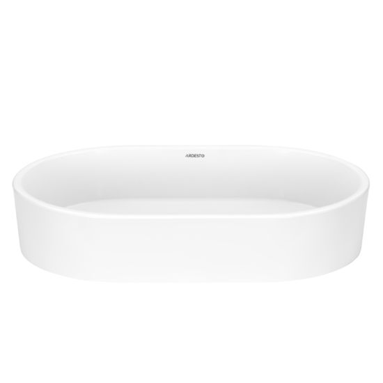ARDESTO Elle washbasin, artificial stone, oval, without hole for mixer and overflow, 540x350x110mm, countertop, white