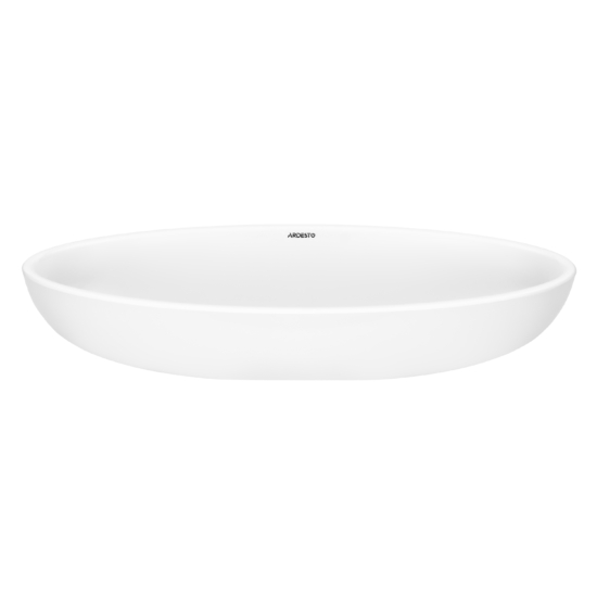 ARDESTO Madeleine washbasin, artificial stone, oval, without hole for mixer and overflow, 590x295x130mm, countertop, white