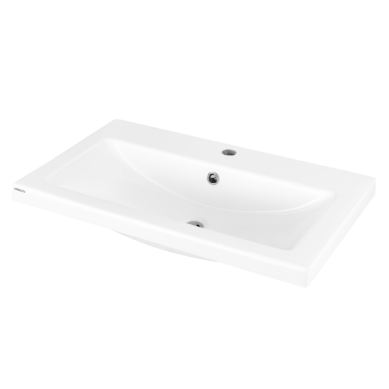 Раковина, умивальник ARDESTO Sati, штучний камінь, прямокут., з отвором для змішувача, з отвором для переливу, 695x450x158мм, накладний, білий